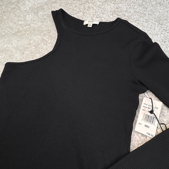 AGOLDE Bea Cutaway Bodysuit Asymmetrical Neckline Black Size Medium NWT - Picture 12 of 14